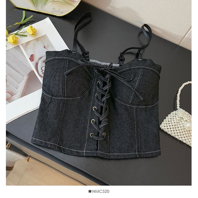 Denim Bustier - Lace-Up Corset Top
