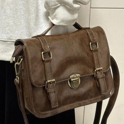 Plain Leather Faux Satchel Bag