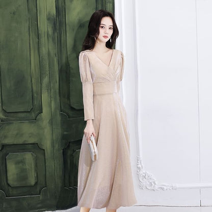 V-Neck Wrap Gown A-Line Long (Various Designs) Sleeve Evening