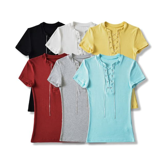 Notch Neck Lace-Up Tee