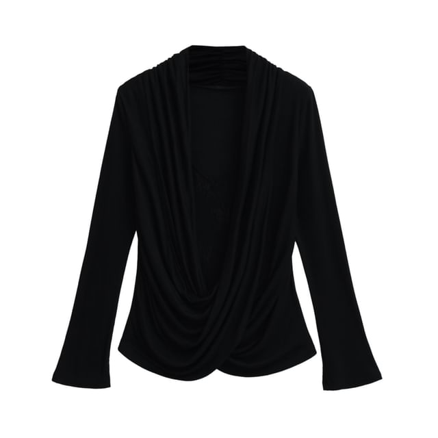 Draped Lace Top - V-Neck Mock Two Piece Long Sleeve