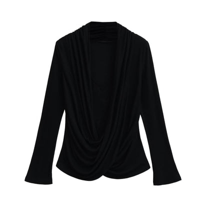 Draped Lace Top - V-Neck Mock Two Piece Long Sleeve