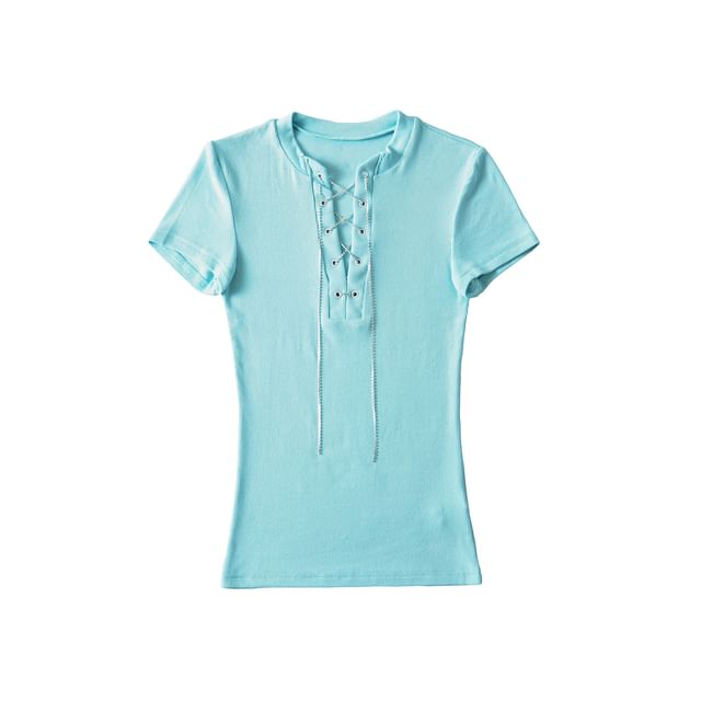 Notch Neck Lace-Up Tee