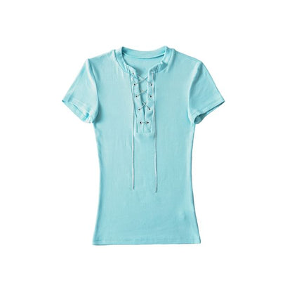 Notch Neck Lace-Up Tee