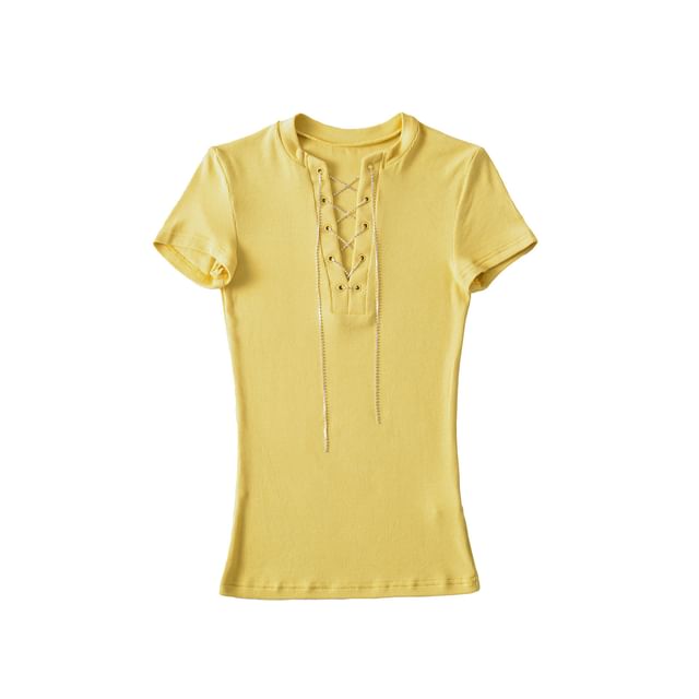 Notch Neck Lace-Up Tee