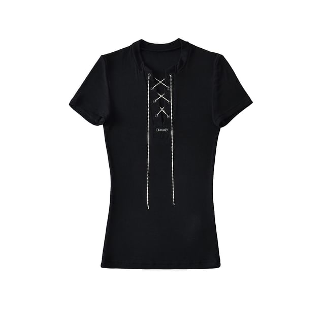 Notch Neck Lace-Up Tee