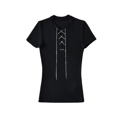 Notch Neck Lace-Up Tee