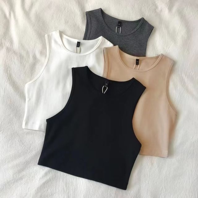 Crew Neck Plain Crop Tank Top