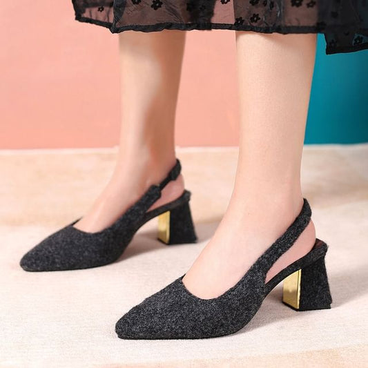 Pointed Toe Block Heel Slingback Pumps