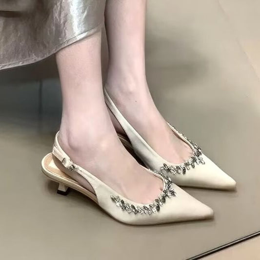 Rhinestone Pointed Toe Stiletto Heel Slingback Pumps
