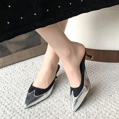 Pointed Toe Stiletto Heel Two Tone Mules