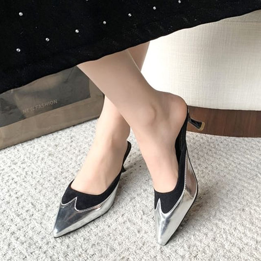 Pointed Toe Stiletto Heel Two Tone Mules