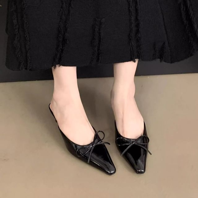 Pointed Toe Stiletto Heel Bow Mules