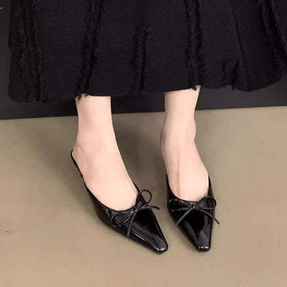 Pointed Toe Stiletto Heel Bow Mules