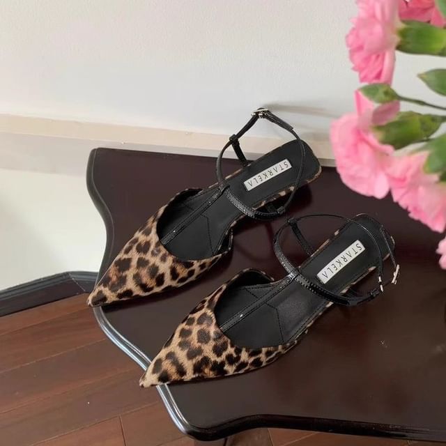 Pointed Toe Leopard Print Slingback Sandals