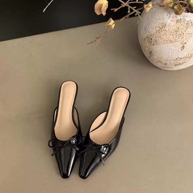 Pointed Toe Stiletto Heel Bow Mules