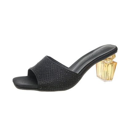 Block Heel Plain Slide Sandals