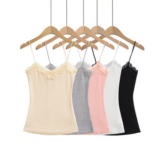 Ribbed Lace Trim Camisole
