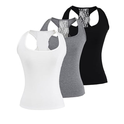 Ribbed Racerback Lace Panel Tank