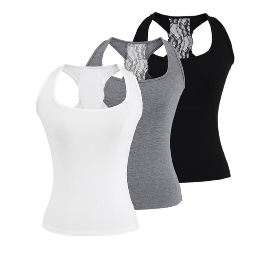 Ribbed Racerback Lace Panel Tank