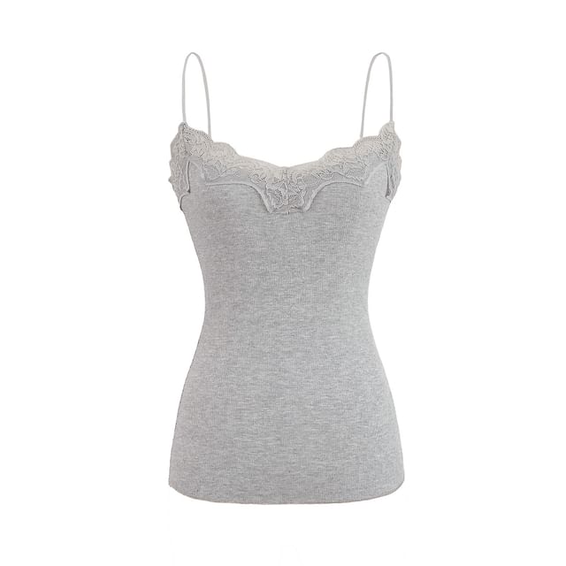 Ribbed Lace Trim Camisole