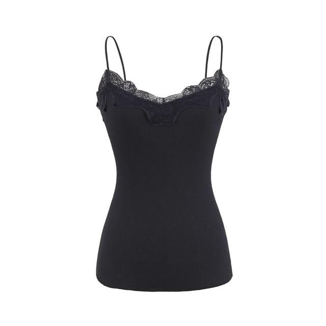 Ribbed Lace Trim Camisole
