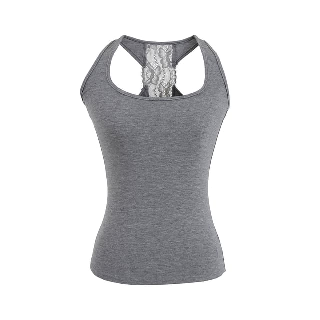 Ribbed Racerback Lace Panel Tank
