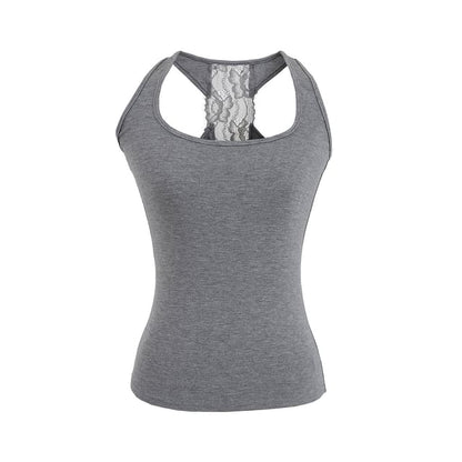 Ribbed Racerback Lace Panel Tank