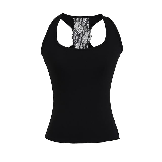 Ribbed Racerback Lace Panel Tank