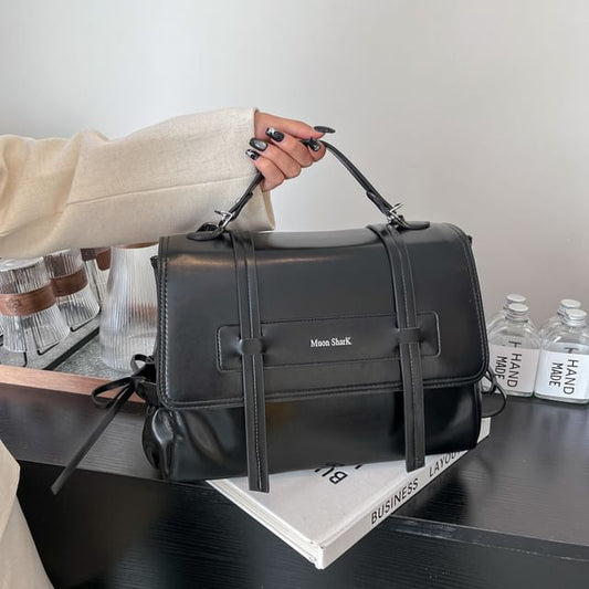 Lettering Faux Leather Backpack