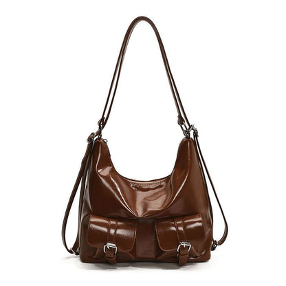 Multi-Pocket Faux Leather Backpack
