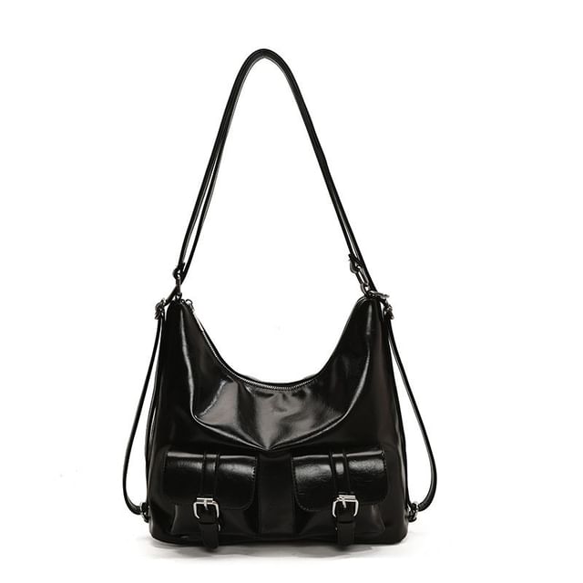 Multi-Pocket Faux Leather Backpack