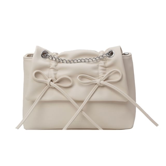 Chain Strap Bow Faux Leather Shoulder Bag