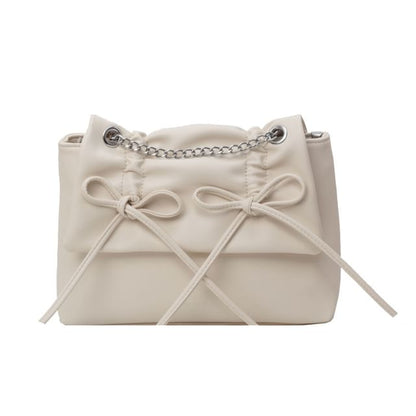 Chain Strap Bow Faux Leather Shoulder Bag
