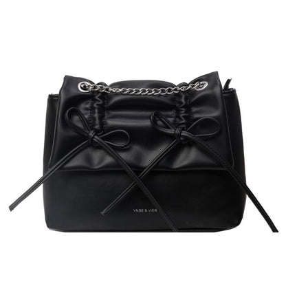 Chain Strap Bow Faux Leather Shoulder Bag