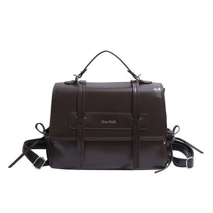 Lettering Faux Leather Backpack