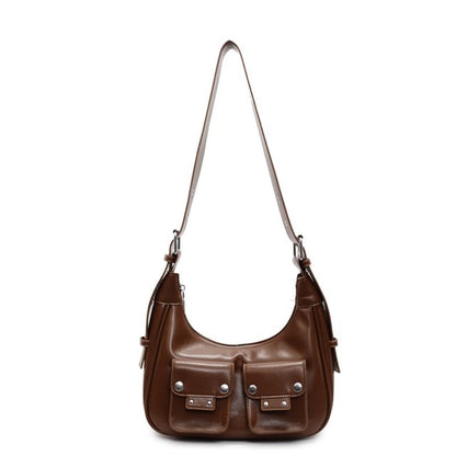 Multi-Pocket Faux Leather Shoulder Bag