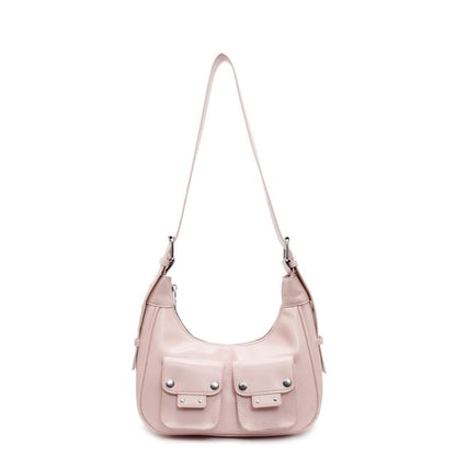 Multi-Pocket Faux Leather Shoulder Bag
