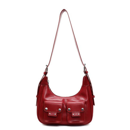 Multi-Pocket Faux Leather Shoulder Bag