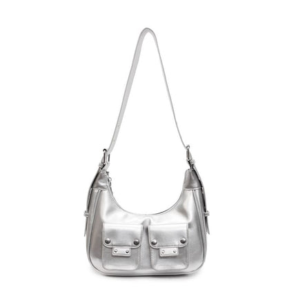 Multi-Pocket Faux Leather Shoulder Bag
