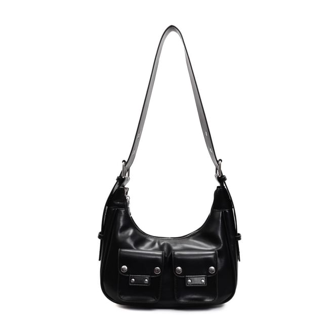 Multi-Pocket Faux Leather Shoulder Bag