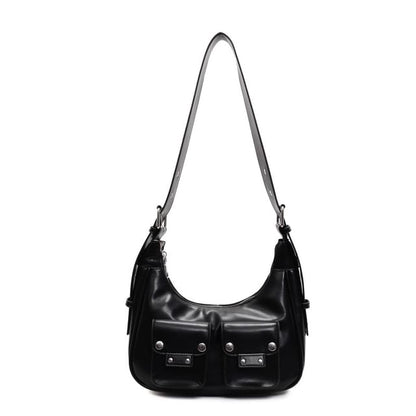 Multi-Pocket Faux Leather Shoulder Bag