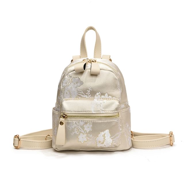 Flower Embroidered Multi-Pocket Backpack