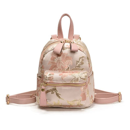 Flower Embroidered Multi-Pocket Backpack