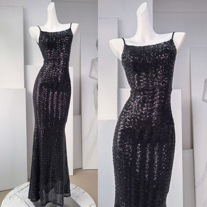 Spaghetti Strap Sequin Sheath Evening Gown
