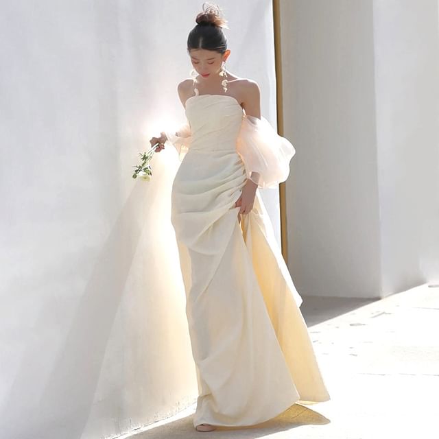 Slit Evening Gown Plain A-Line Off-Shoulder