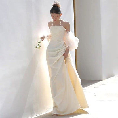 Slit Evening Gown Plain A-Line Off-Shoulder