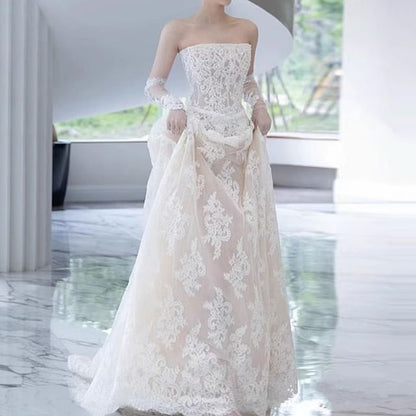 Lace A-Line Plain Wedding Tube Gown