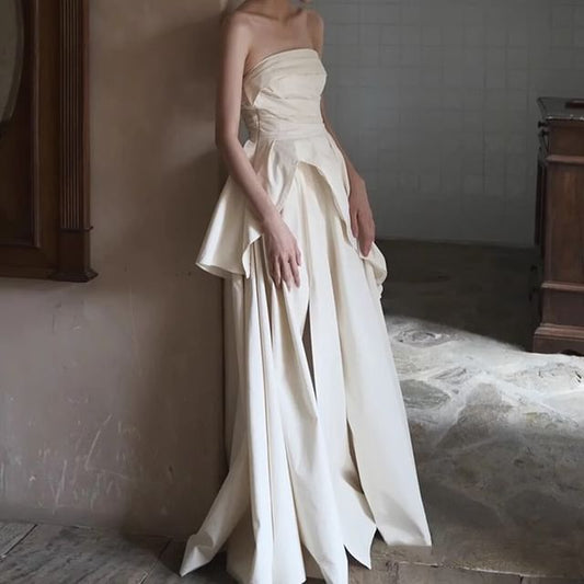 Tube Panel Wedding Gown Ruched A-Line Plain Slit