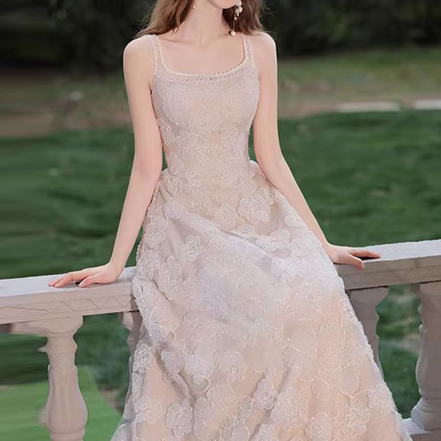 Square Wedding Neck Plain Jacquard A-Line Sleeveless Gown